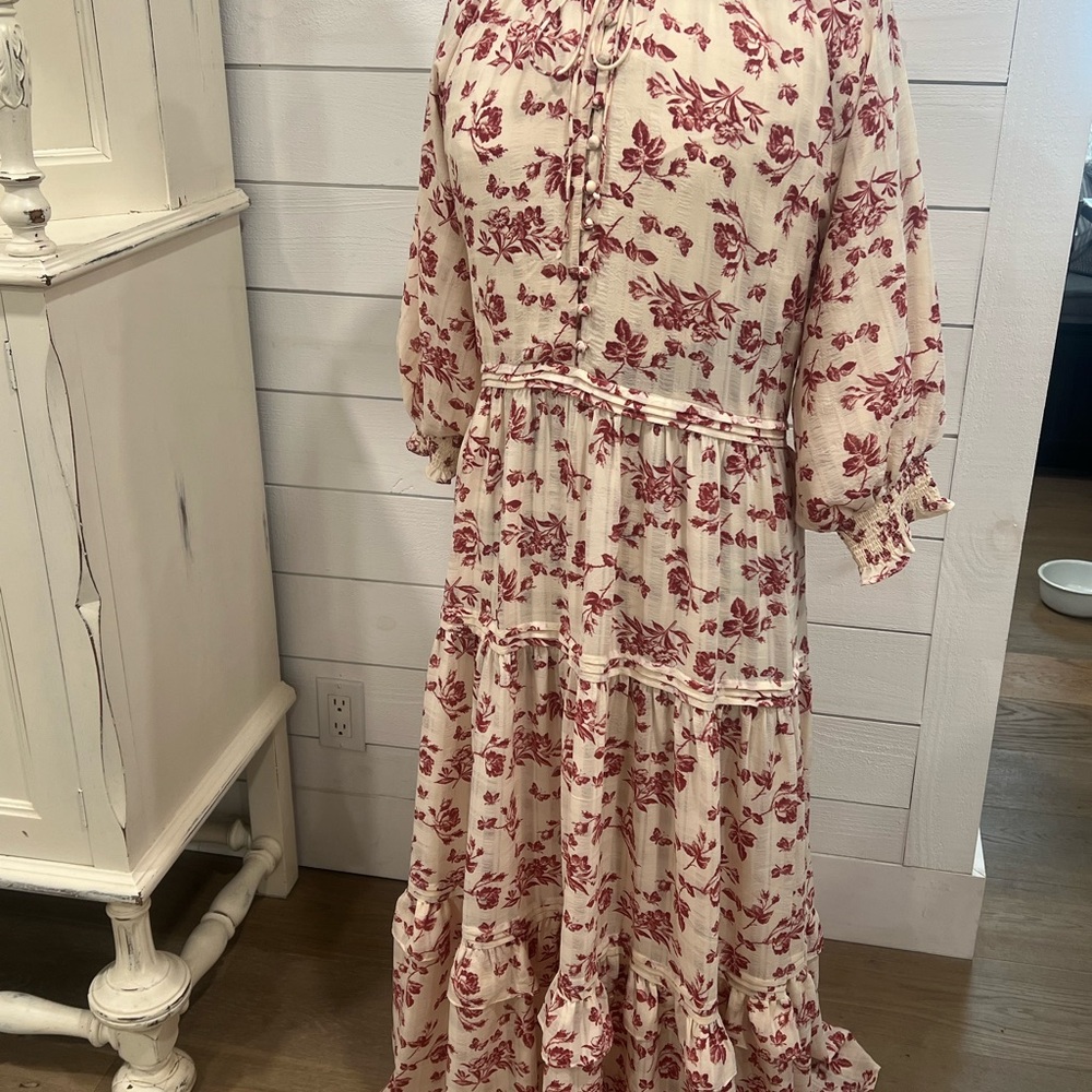 Dainty Jewells Red and Cream Floral Long Sleeve Dress